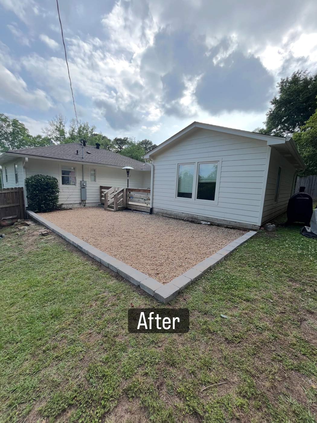 After: finished pea gravel patio with stone border installed by SOG Services in Birmingham, AL